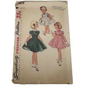 Vintage Simplicity 4878 Child's One Piece Dress Pattern Size 6 Retro